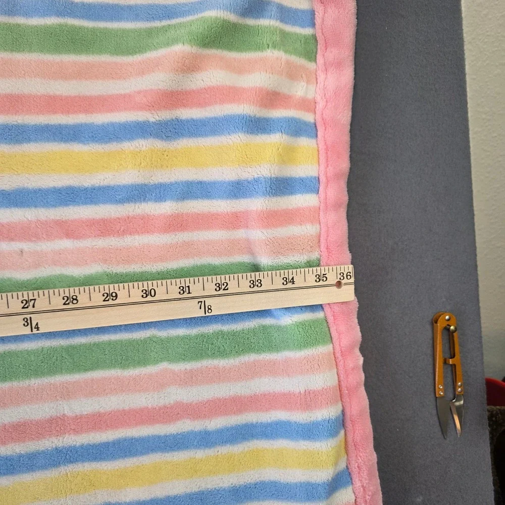 Northpoint Baby Striped Plush Blanket Pink Blue Yellow Green 30x36 *